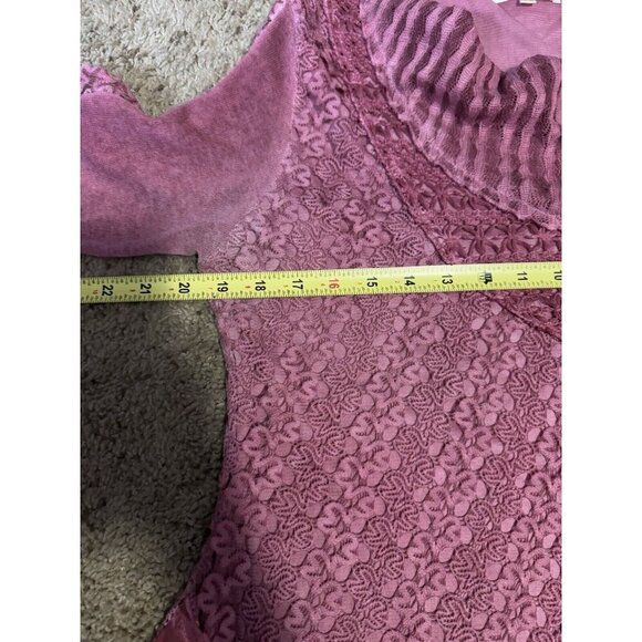 Womens Tunic Blouse Mauve Pink Floral Lace Cowl Asymmetric Fairy Lagenlook LARGE - Picture 13 of 13